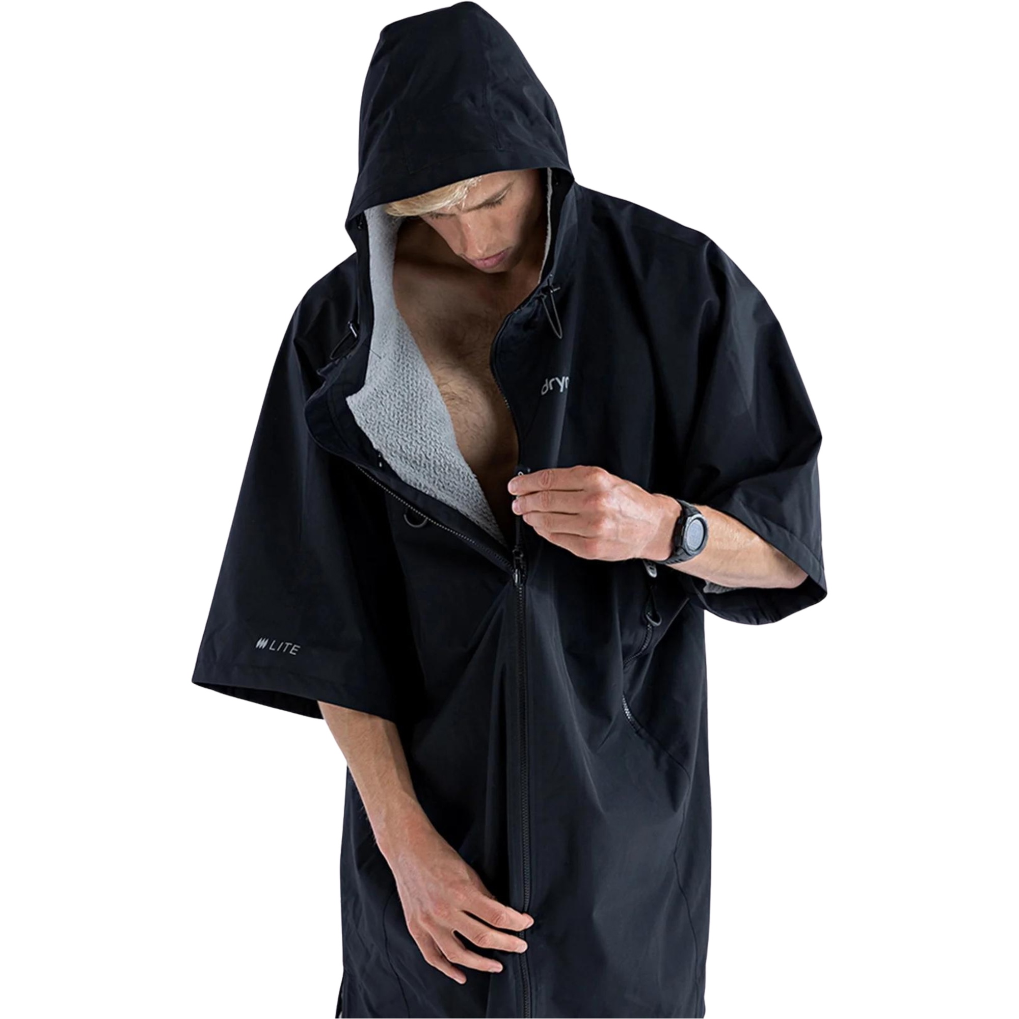 2026 Dryrobe Lite Short Sleeve Change Robe AS SS DL BG - Black Grey